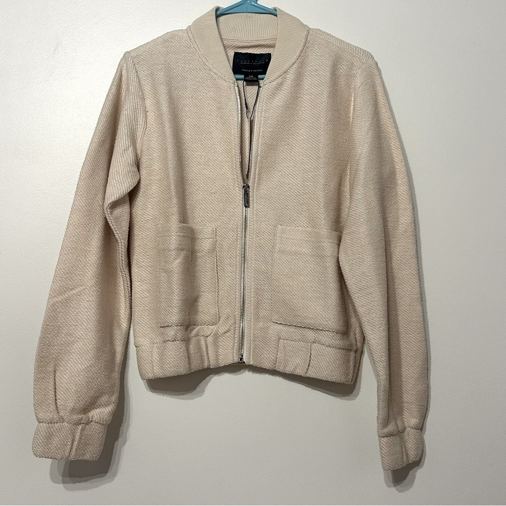 Sanctuary Cream Textured Full Zip Bomber Jacket NWT XXS
